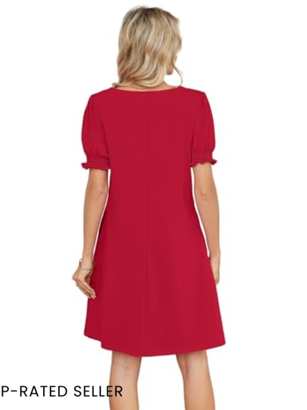 Square Neck Puff Sleeve Casual Dress with Pockets Chic Summer A-Line - Picture 5 of 7